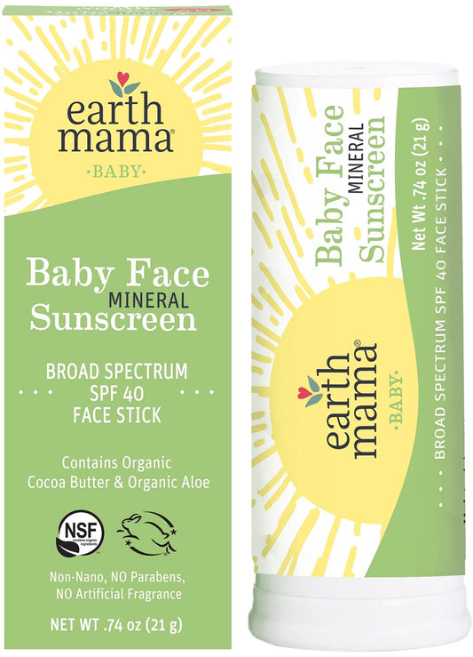 Earth Mama Baby Face Mineral Sunscreen Face Stick, SPF 40