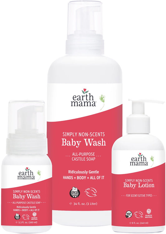 Earth Mama Non-Scents Super Stars Baby Wash and Lotion Bundle