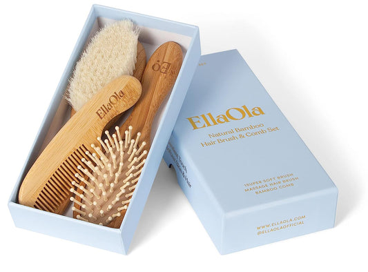 EllaOla 3-Piece Bamboo Brush & Comb Set