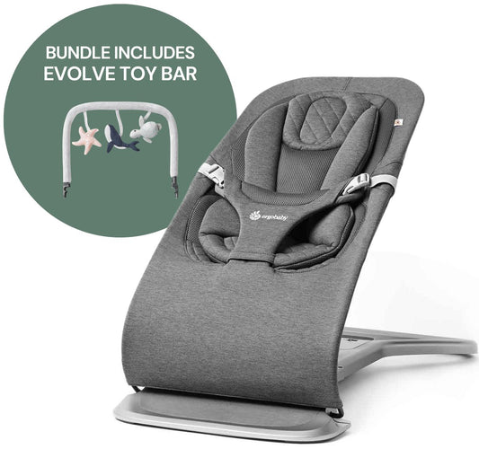 Ergobaby 3-in-1 Evolve Bouncer + Toy Bar Bundle - Charcoal Grey