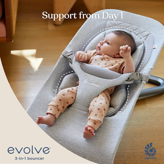 Ergobaby 3-in-1 Evolve Bouncer + Toy Bar Bundle - Charcoal Grey