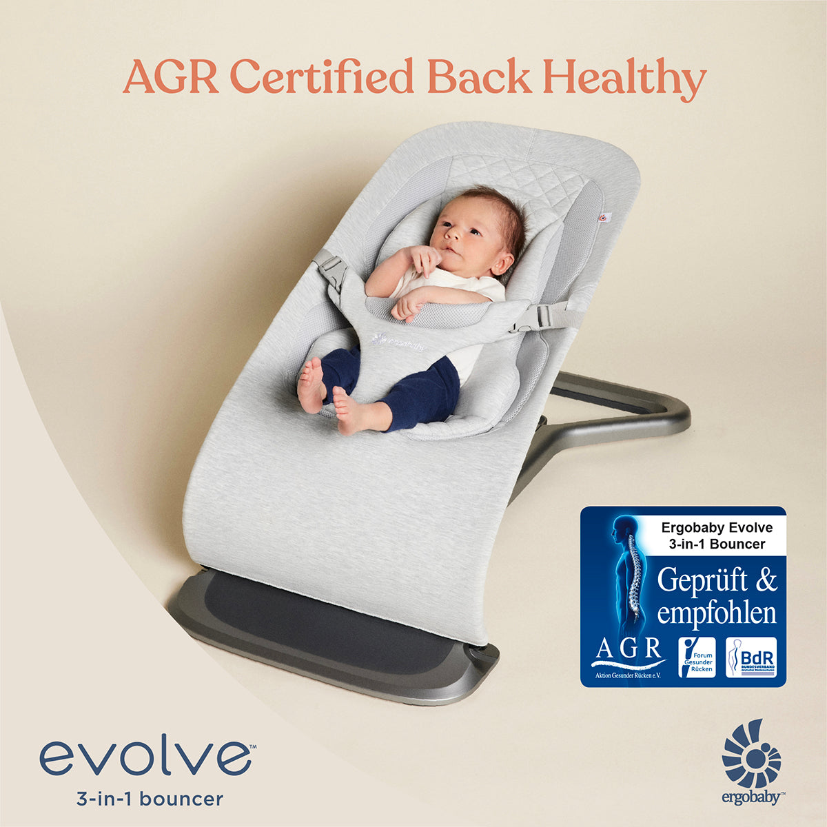 Ergobaby 3-in-1 Evolve Bouncer + Toy Bar Bundle - Light Grey