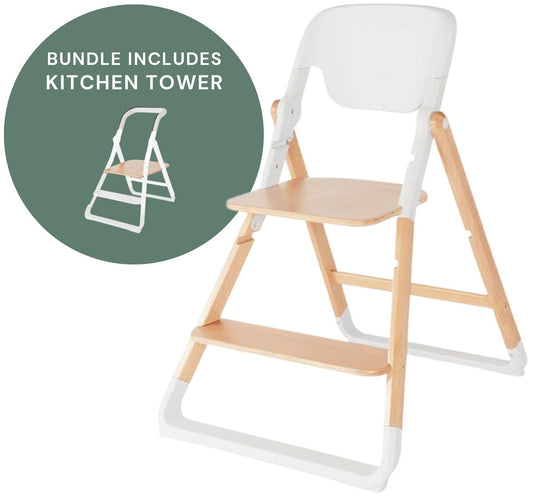 Ergobaby Evolve Chair + Kitchen Tower Bundle - Natural Wood