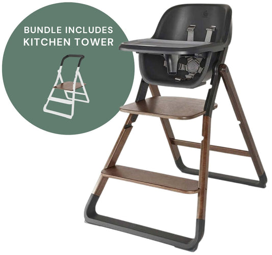 Ergobaby Evolve High Chair + Kitchen Tower Bundle - Dark Wood