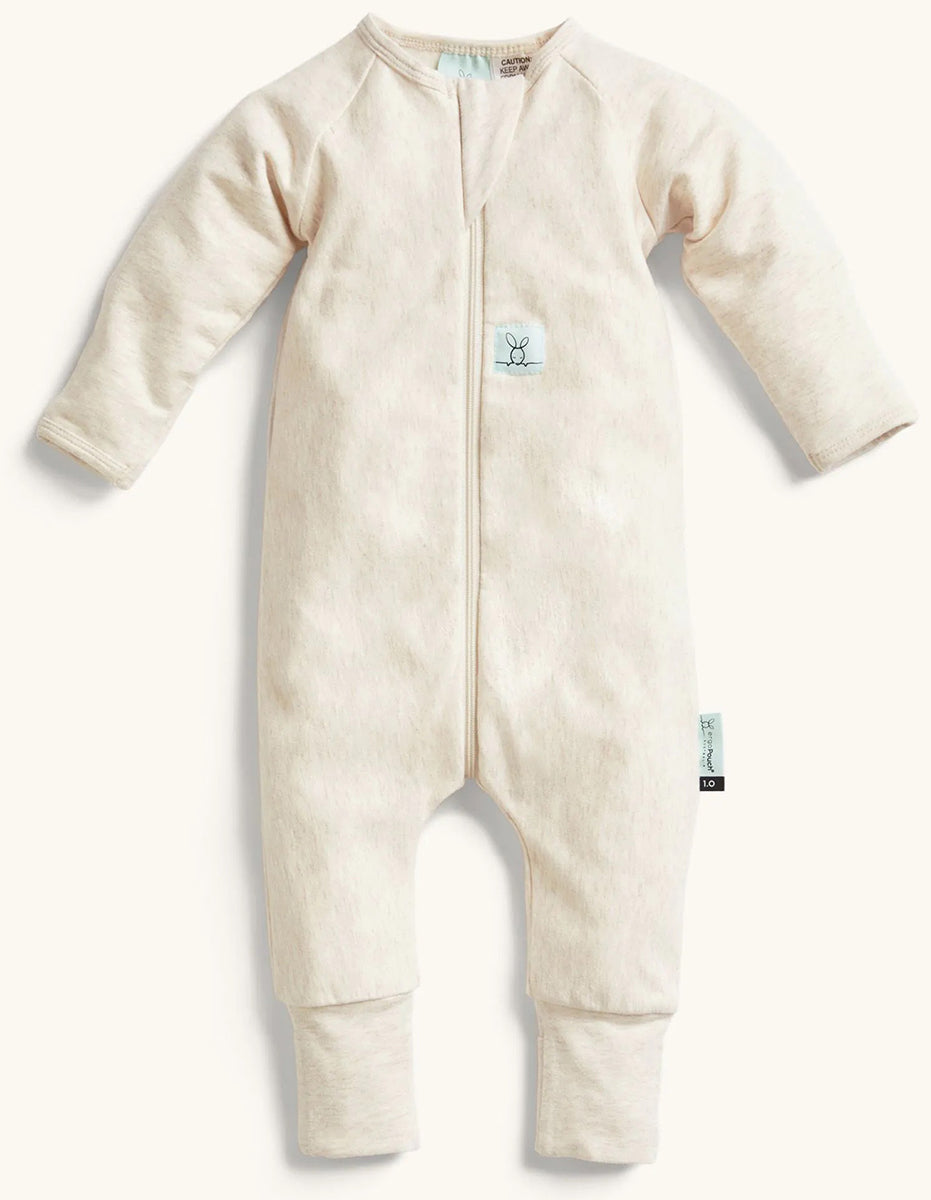 ergoPouch Layers Long Sleeve Romper 1.0 TOG - Oatmeal Marle, 0-3 Months