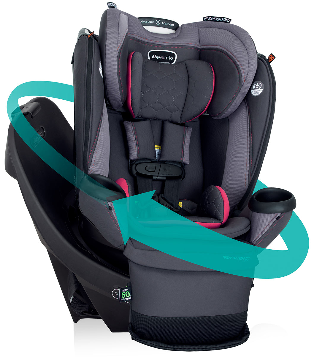 Evenflo Revolve360 Extend Rotational All-in-one Convertible Car Seat With Quick Clean Cover - Rowe Pink