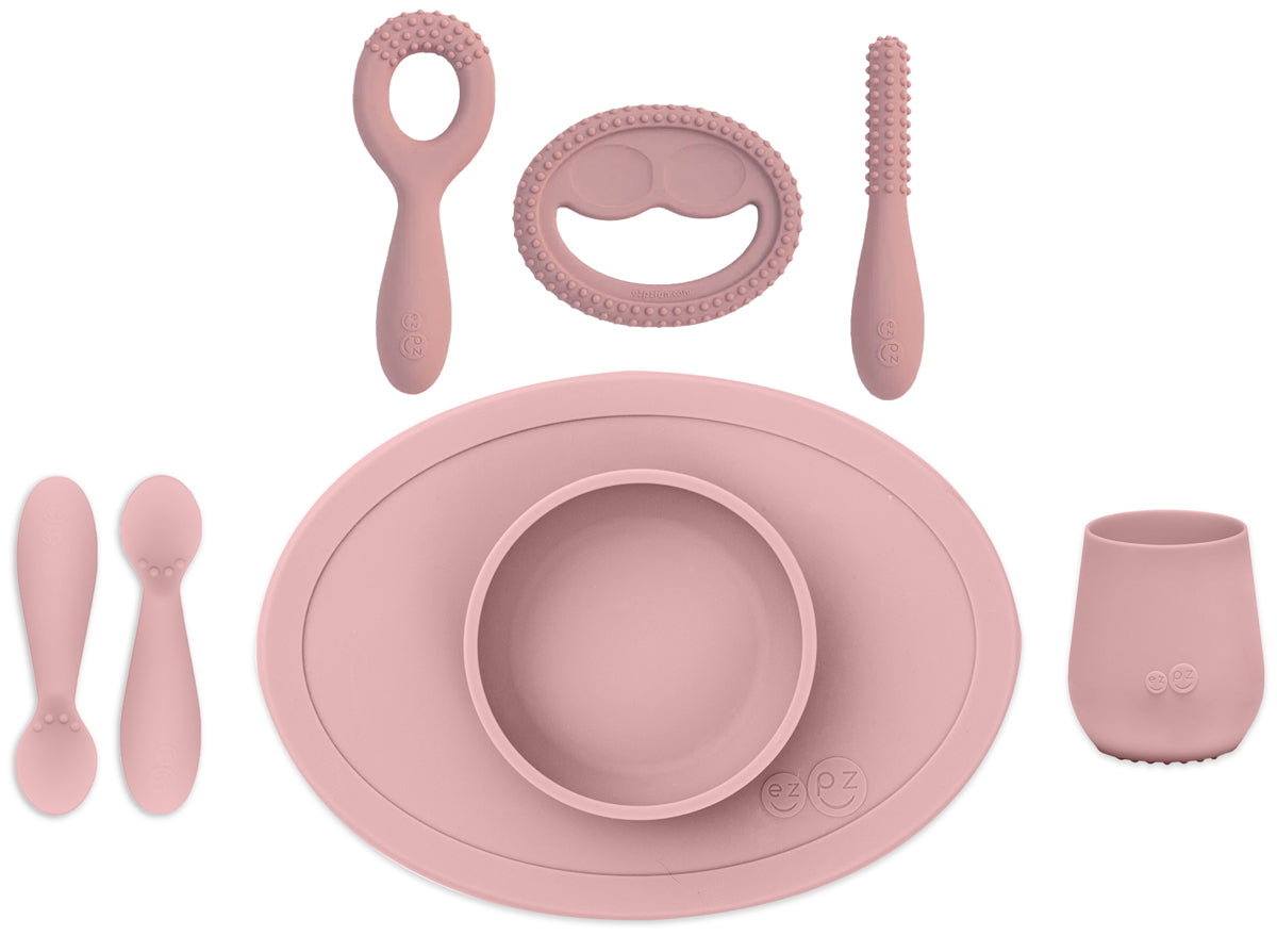 EZPZ Infant Bundle - First Foods Set + Oral Development Tools - Blush