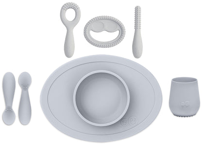 EZPZ Infant Bundle - First Foods Set + Oral Development Tools - Pewter