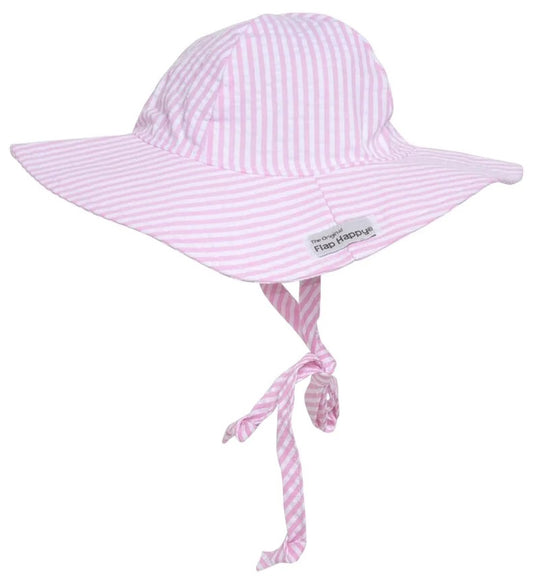 Flap Happy UPF50+ Floppy Sun Hat, Large (12-24m) - Pink Stripe Seersucker