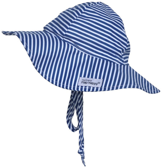 Flap Happy UPF50+ Floppy Sun Hat, Medium (6-12m) - Navy Preppy Stripe