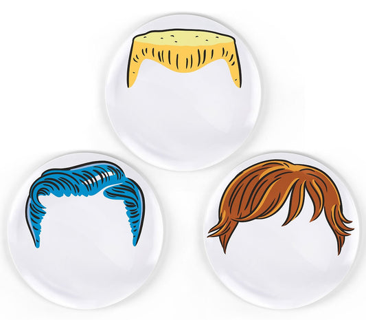 Fred & Friends Boy's Hairstyle Dinner Plates, Set of 3