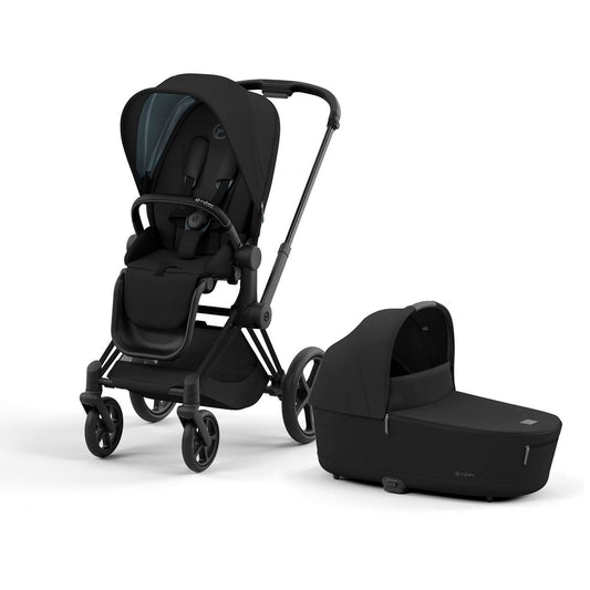 Cybex Priam 4 Stroller + Lux Cot Bundle - Matte Black / Black / Deep Black / Sepia Black