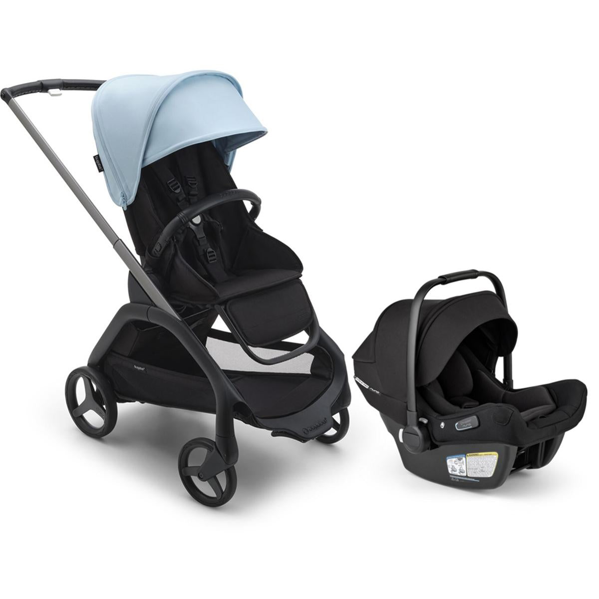 Bugaboo Dragonfly Stroller + Turtle Air Shield Travel System Bundle - Graphite / Midnight Black / Skyline Blue / Black