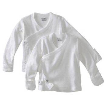 Gerber White 2 Pack Long Sleeve Side Snap Shirts With Mitten Cuffs - Newborn