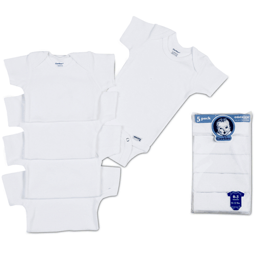 Gerber White 5 Pack Onesies- 3-6 Months