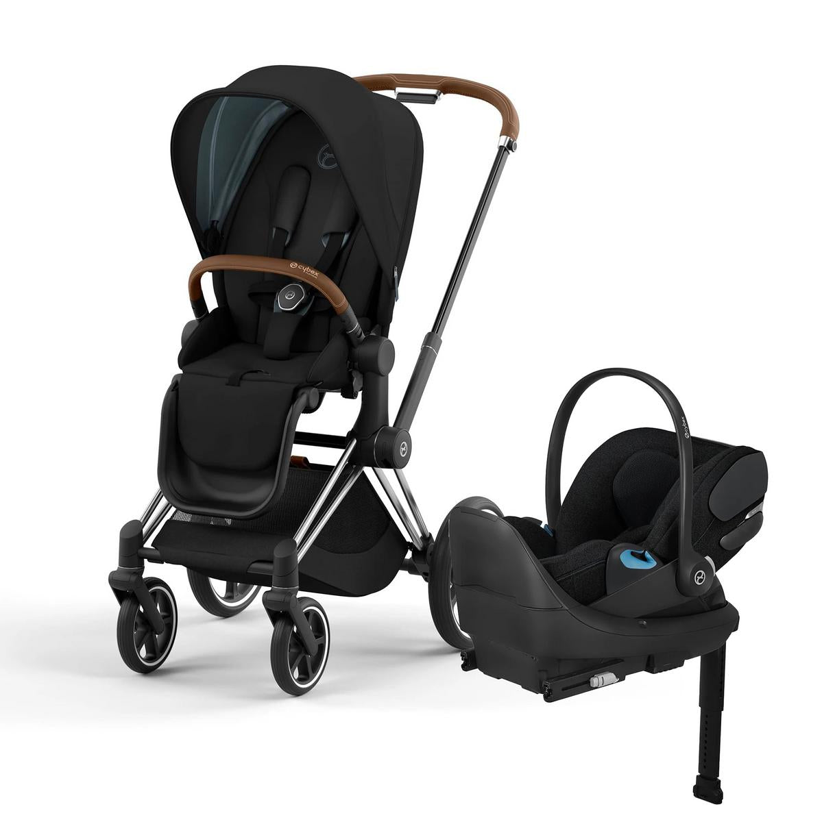 Cybex Priam 4 Stroller + Cloud T SensorSafe Travel System Bundle - Chrome / Brown / Deep Black / Sepia Black