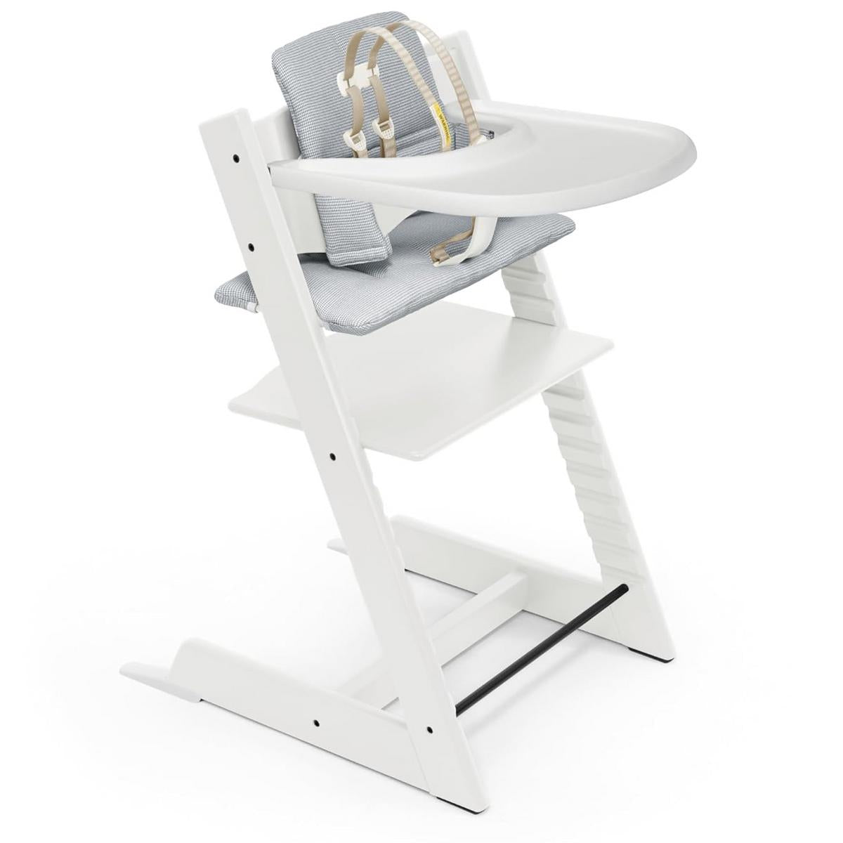 Stokke Tripp Trapp High Chair and Cushion with Stokke Tray - White / Nordic Blue