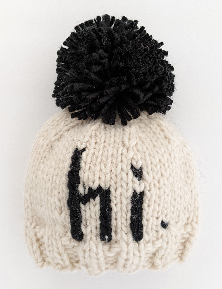 Huggalugs hi. Hand Knit Beanie Hat - Black, Medium (6-24 months)