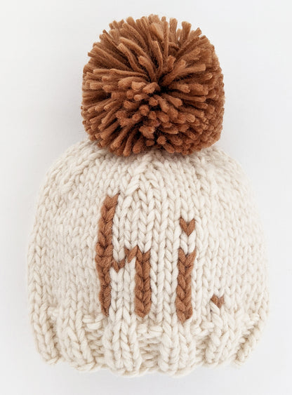 Huggalugs hi. Hand Knit Beanie Hat - Pecan, Large (2-6 years)