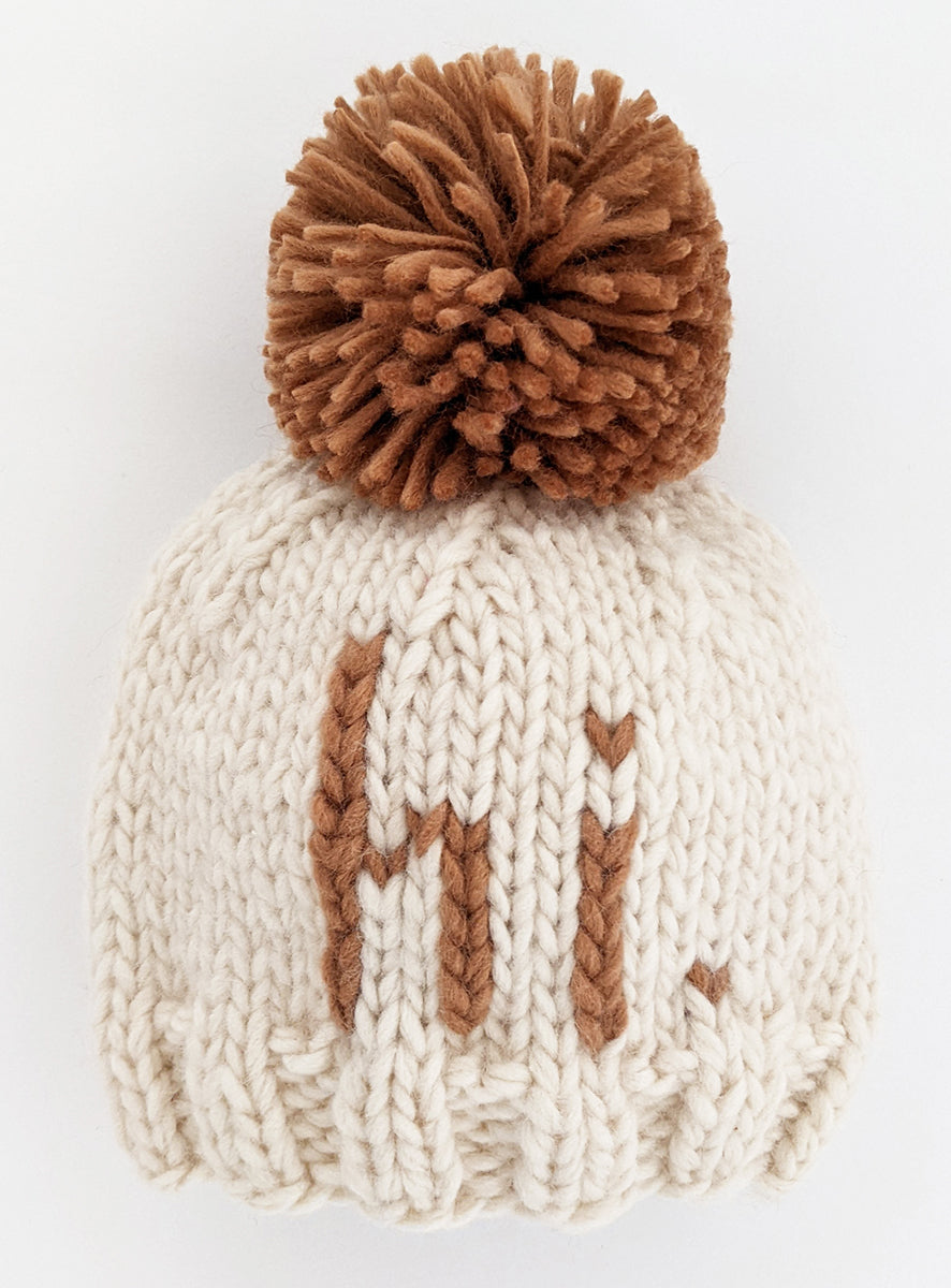 Huggalugs hi. Hand Knit Beanie Hat - Pecan, Small (0-6 months)