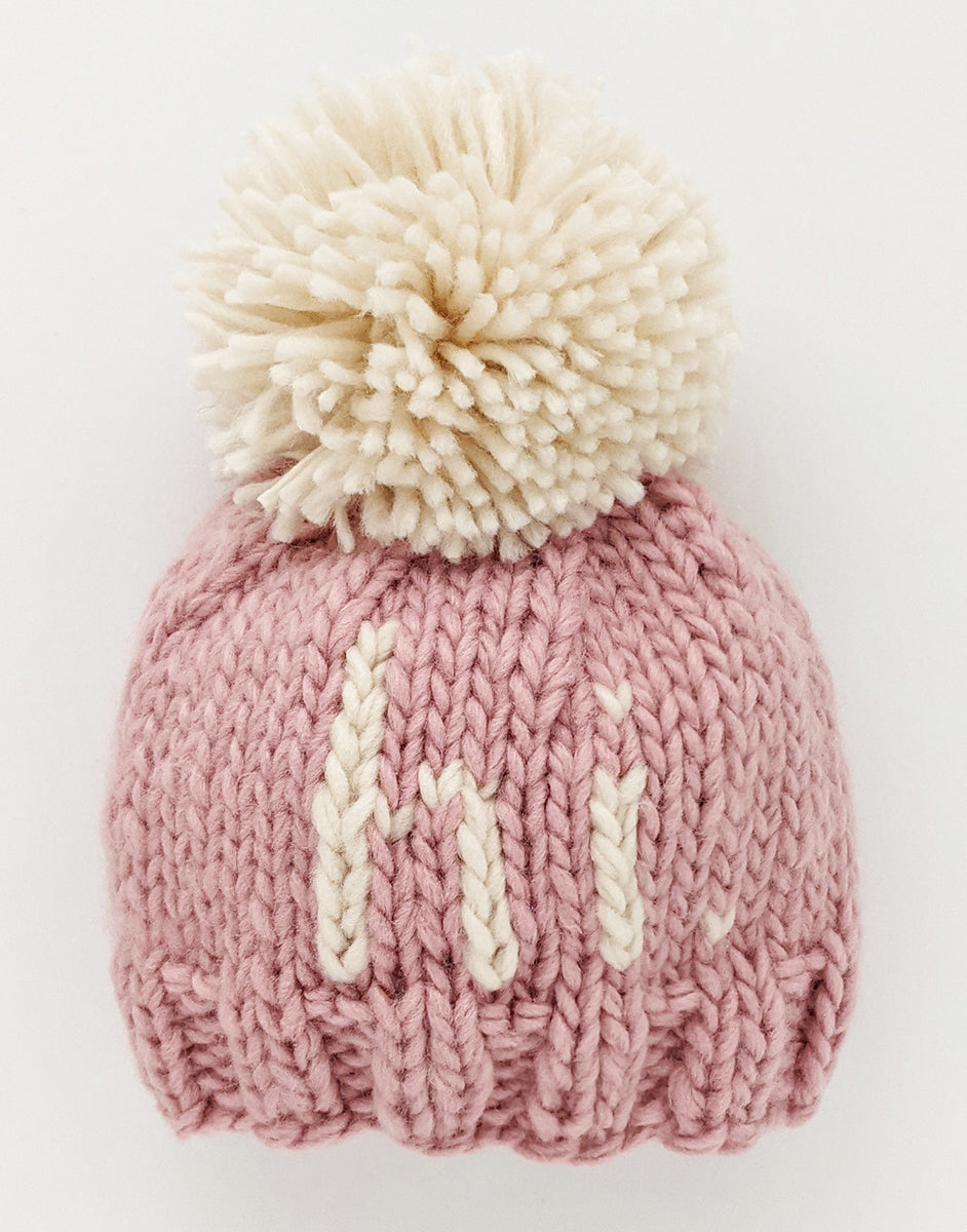 Huggalugs hi. Hand Knit Beanie Hat - Rosy, Large (2-6 years)