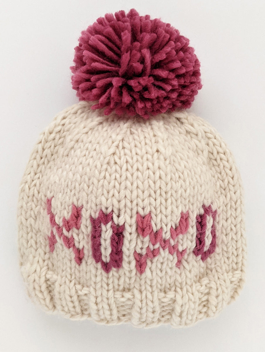 Huggalugs XOXO Valentine's Day Hand Knit Beanie Hat - Cream, Small (0-6 months)