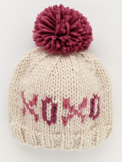 Huggalugs XOXO Valentine's Day Hand Knit Beanie Hat - Cream, Small (0-6 months)