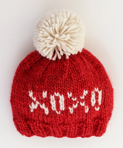 Huggalugs XOXO Valentine's Day Hand Knit Beanie Hat - Red, Medium (6-24 months)