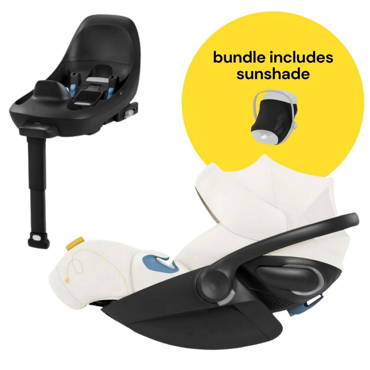 Cybex Cloud G Lux SensorSafe Comfort Extend Reclining Infant Car Seat + Sunshade Bundle - Seashell Beige