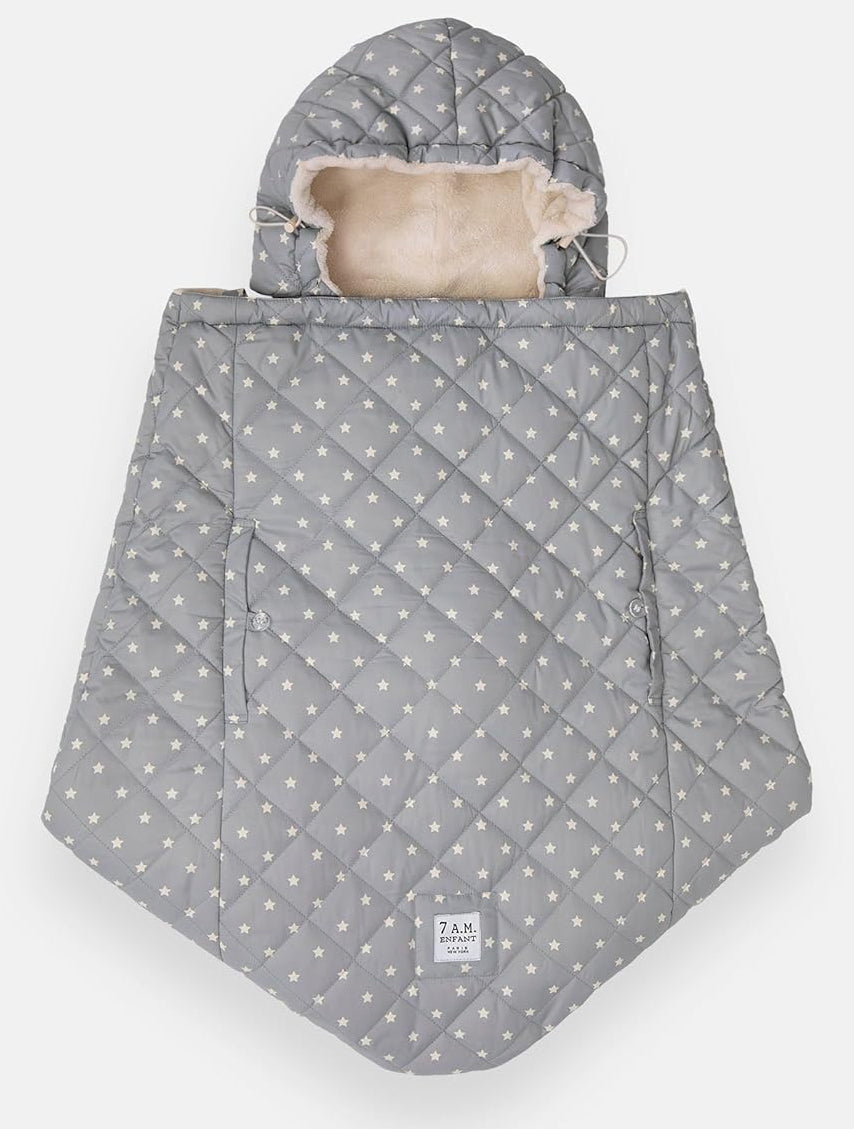 7 A.M. Enfant K-Poncho Baby Carrier Cover - Grey Stars