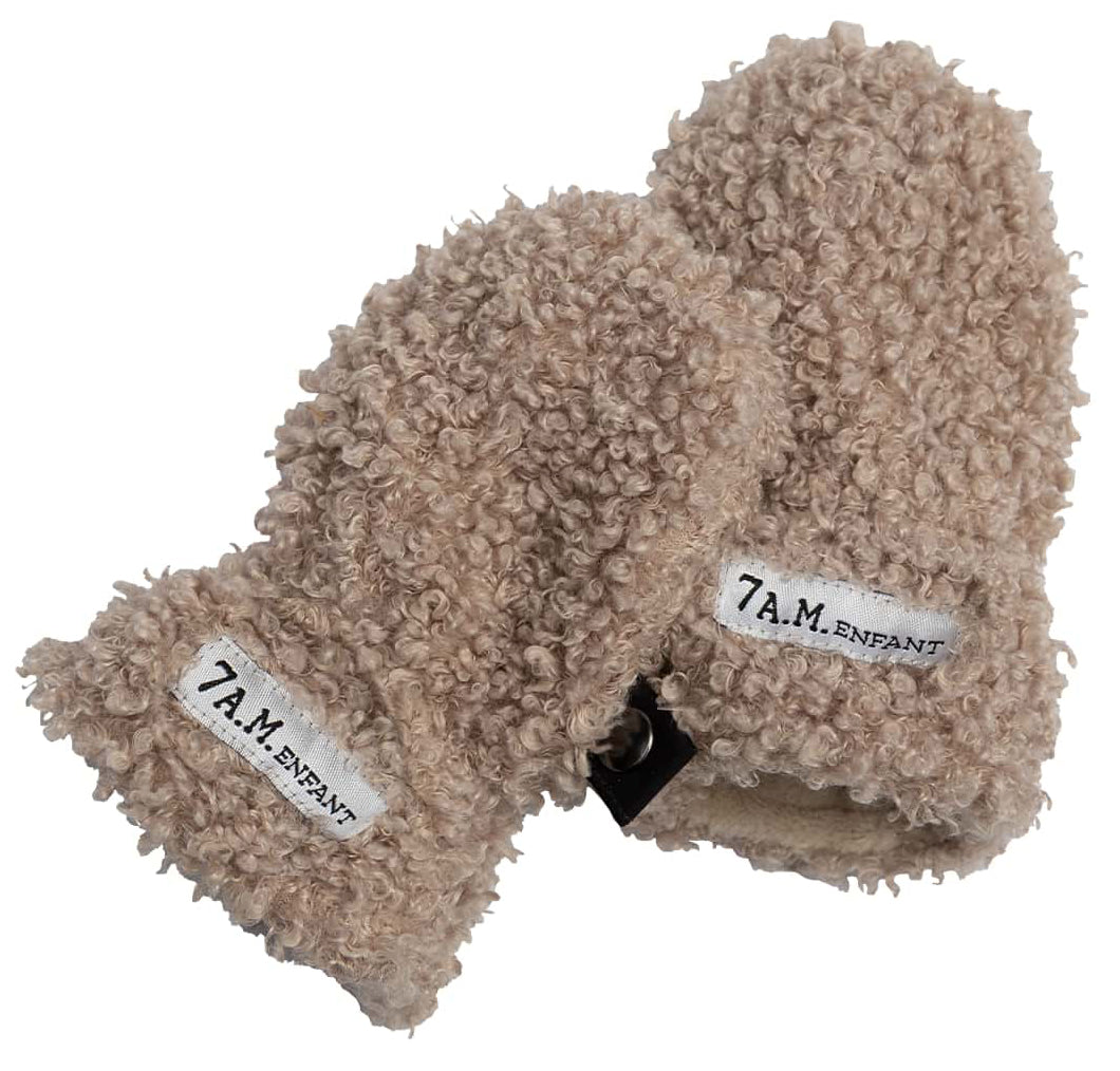 7 A.M. Enfant The Cub Mitten & Hat Set - Teddy - Oatmeal Teddy (0-6m)