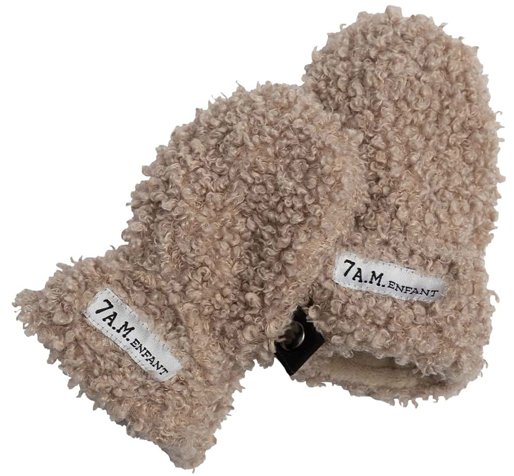 7 A.M. Enfant The Cub Mitten & Hat Set - Teddy - Oatmeal Teddy (12-24m)