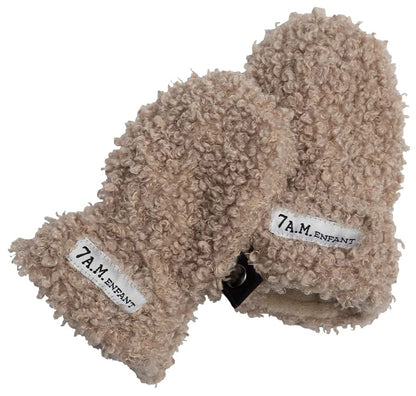 7 A.M. Enfant The Cub Mitten & Hat Set - Teddy - Oatmeal Teddy (6-12m)