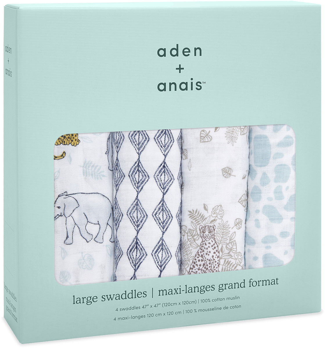 Aden + Anais Classic Swaddle Wraps, 4 Pack - Jungle