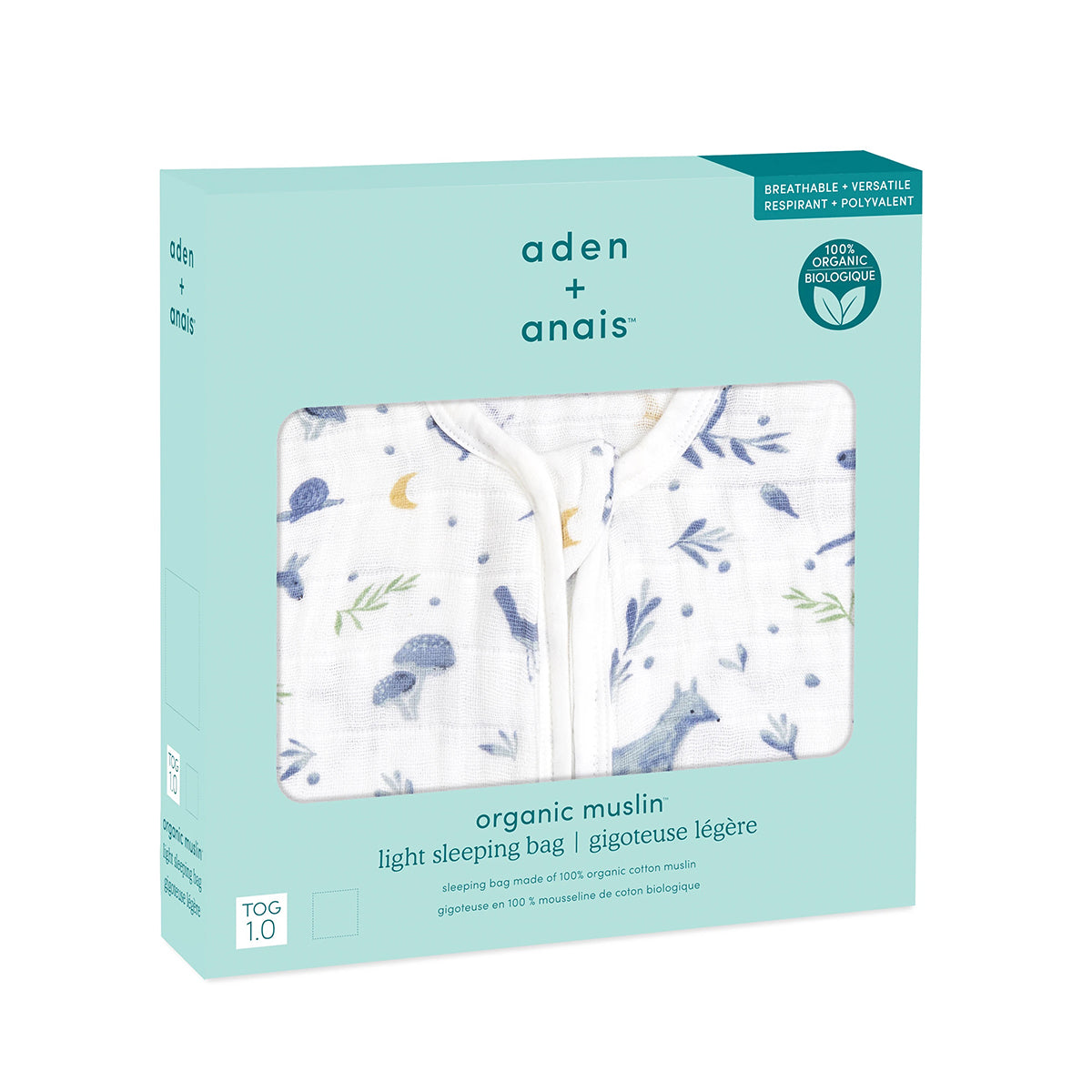 Aden + Anais Organic Cotton Sleeping Bag - Outdoors Sleepy Forest (0-6 months)