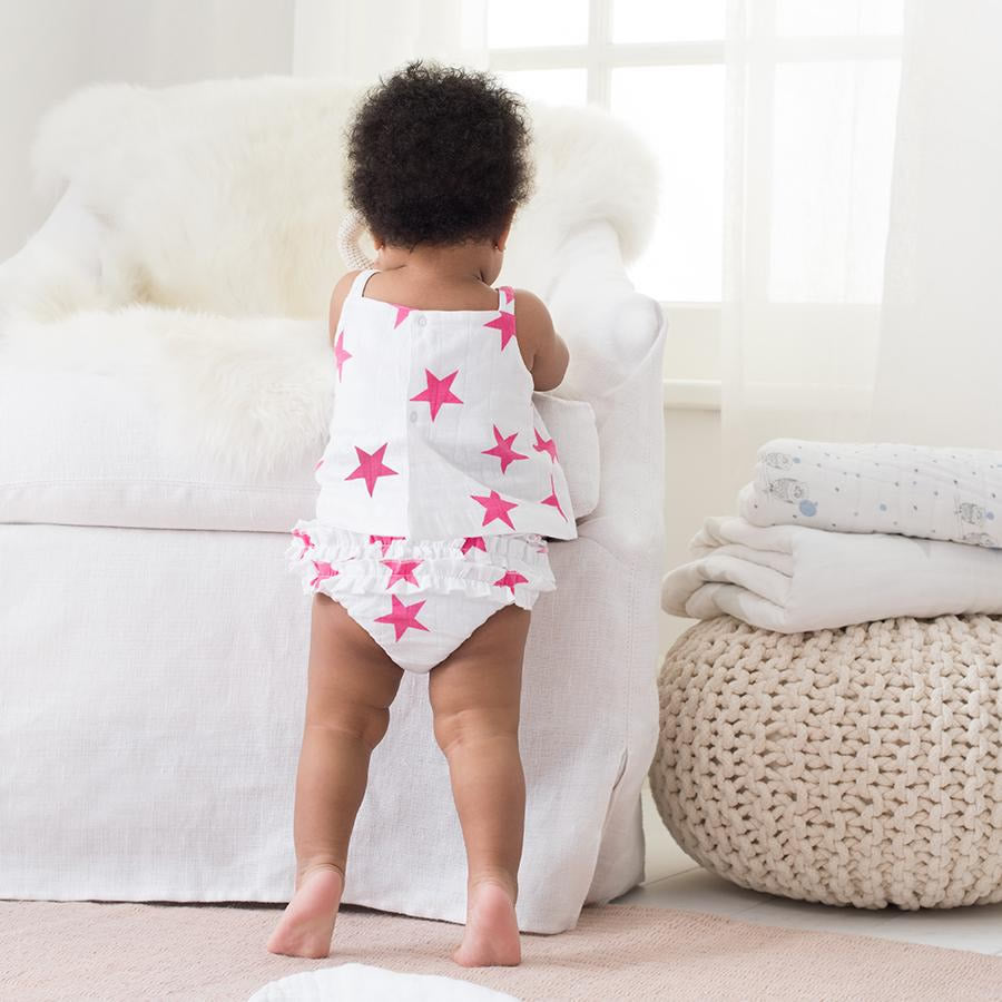 Aden + Anais Ruffle Bloomer - Shocking Pink Star (9-12 Months)