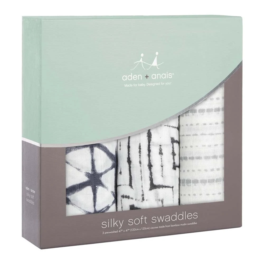 Aden + Anais Silky Soft Swaddles, 3 Pack - Pebble Shibori