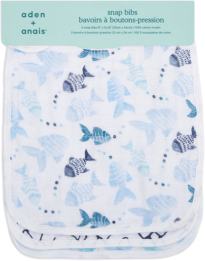 Aden + Anais Snap Bibs, 3 Pack - Gone Fishing