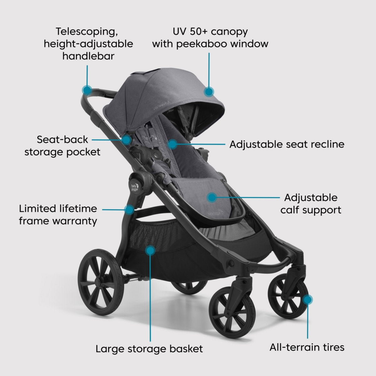 Baby Jogger City Select 2 Double Stroller Bundle - Radiant Slate