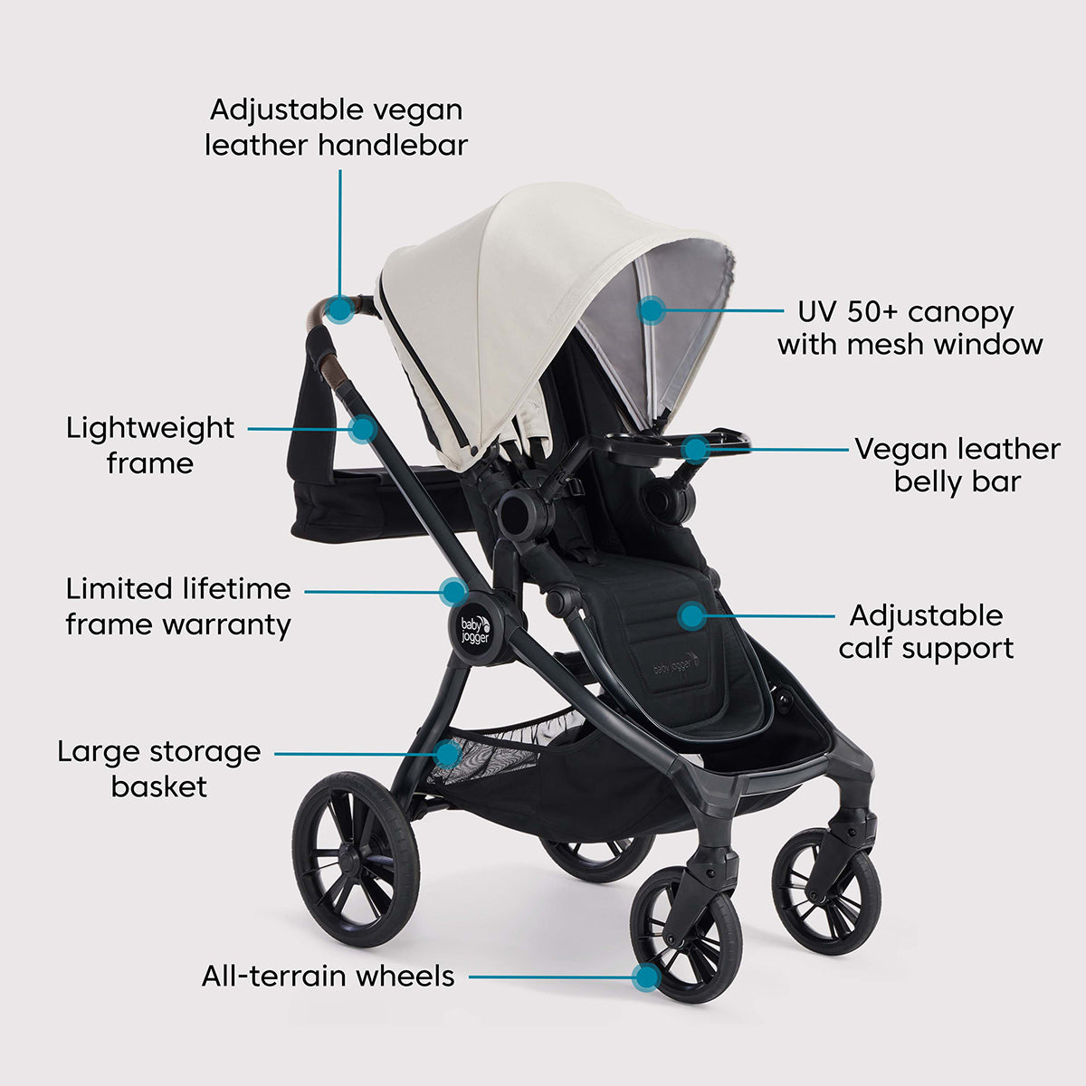 Baby Jogger City Sights Stroller + Accessory Bundle - Frosted Ivory