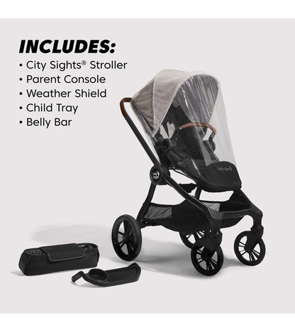 Baby Jogger City Sights Stroller + Pram + Accessory Bundle - Frosted Ivory / Rich Black