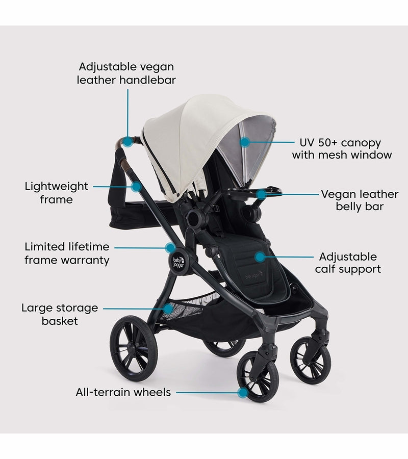 Baby Jogger City Sights Stroller + Pram + Accessory Bundle - Frosted Ivory / Rich Black