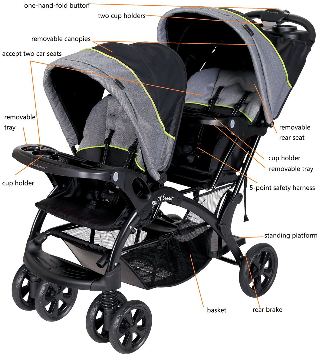 Baby Trend Sit N' Stand Double Stroller - Pistachio