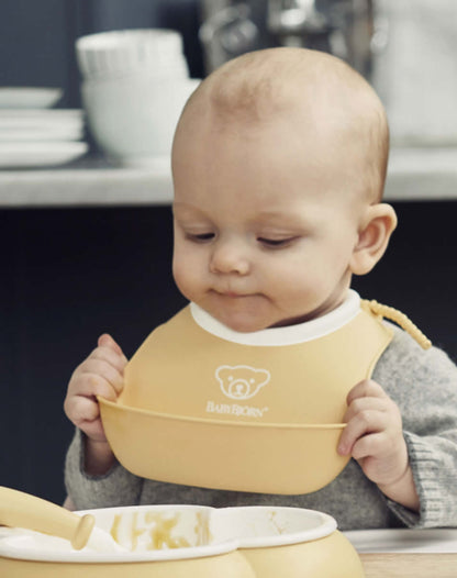 BabyBjorn Feeding Bib Set (Baby Bib + Small Baby Bib) - Powder Yellow