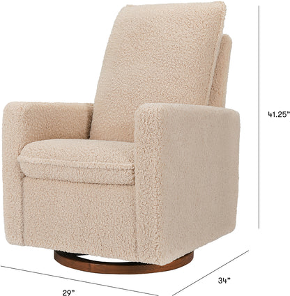 Babyletto Cali Pillowback Swivel Glider - Chai Shearling w/Dark Wood Base