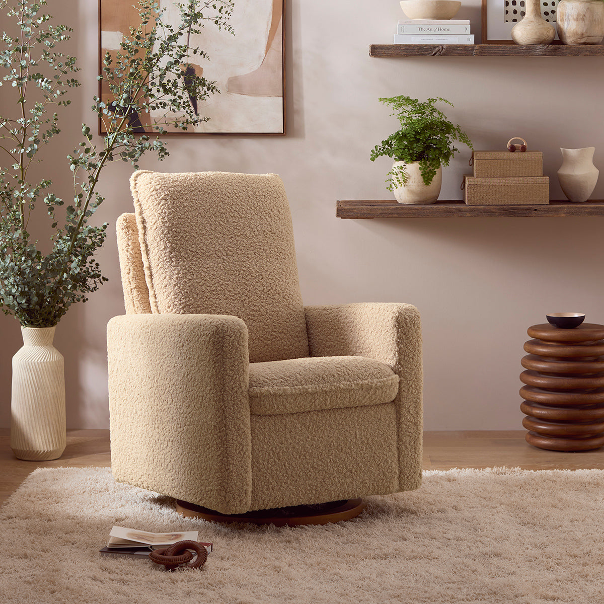 Babyletto Cali Pillowback Swivel Glider - Chai Shearling w/Dark Wood Base