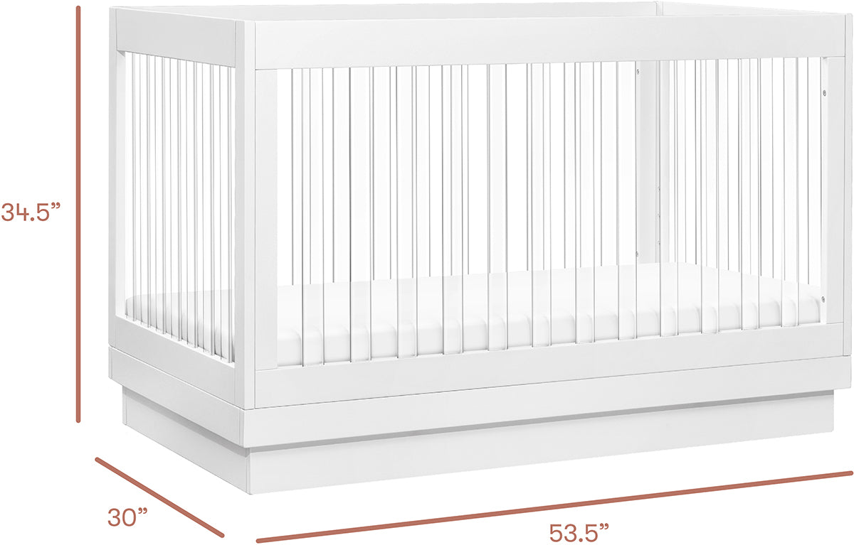 Babyletto Harlow Acrylic 3-in-1 Convertible Crib w/Toddler Bed Conversion Kit - White / Acrylic