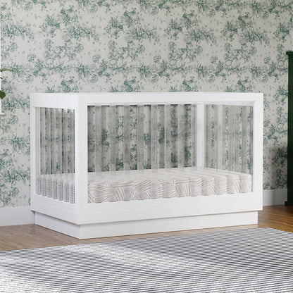 Babyletto Harlow Acrylic 3-in-1 Convertible Crib w/Toddler Bed Conversion Kit - White / Acrylic