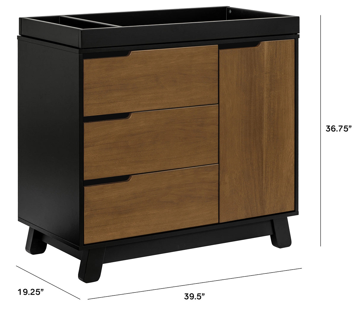 Babyletto Hudson 3-Drawer Changer Dresser, KD w/Removable Changing Tray - Black / Natural Walnut