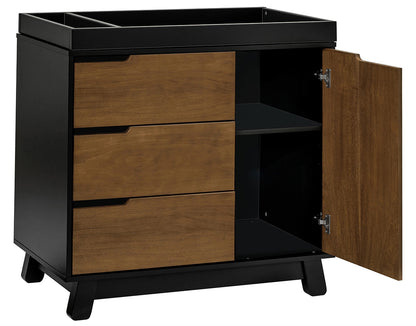 Babyletto Hudson 3-Drawer Changer Dresser, KD w/Removable Changing Tray - Black / Natural Walnut